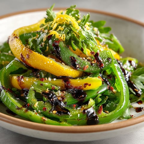 Salade de poivrons verts grillés aux zestes de citron.
