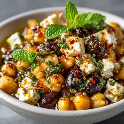 Salade de pois chiche, feta et olives noires.
