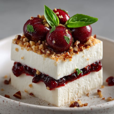 Millefeuille de pannacotta aux cerises sans oeufs ni gluten.