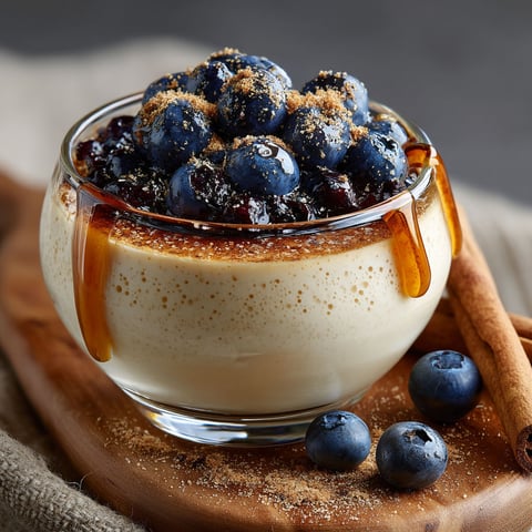 Pannacotta aux myrtilles, cannelle et sirop d'érable.