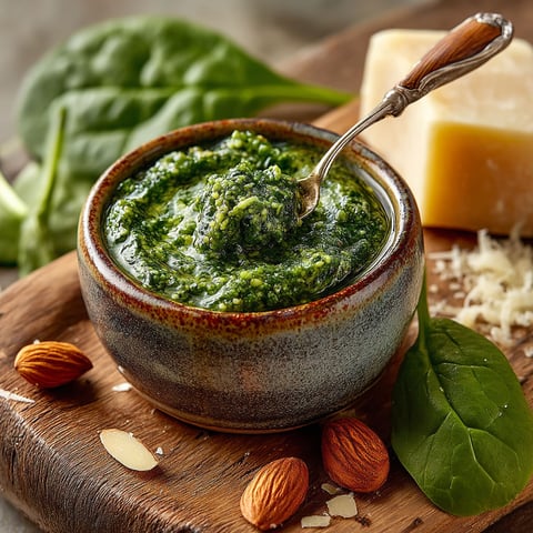 Une assiette de pesto d'épinards.