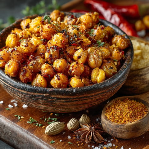 Pois chiches grillés aux épices.