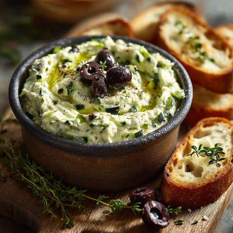 Tartinade de courgettes à la féta et aux olives noires.