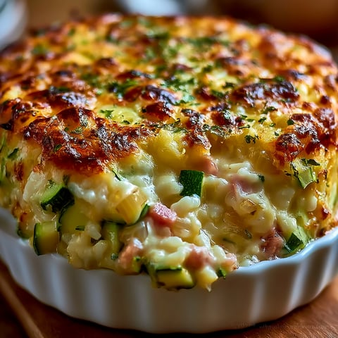 Gratin courgettes jambon riz.